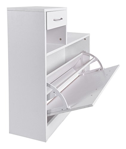 ts-ideen Juego de Perchero Espejo y Zapatero con Cajon en Apariencia de Madera Blanco