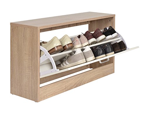 ts-ideen Juego de Tres Perchero Espejo de Pared y zaparero en Roble Claro