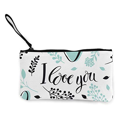 TTmom Carteras de Mujer, Monedero, I Love You Cute Canvas Change Cash Coin Purse, Make Up Bag, Cellphone Bag with Handle Wallet Bag Change Pouch