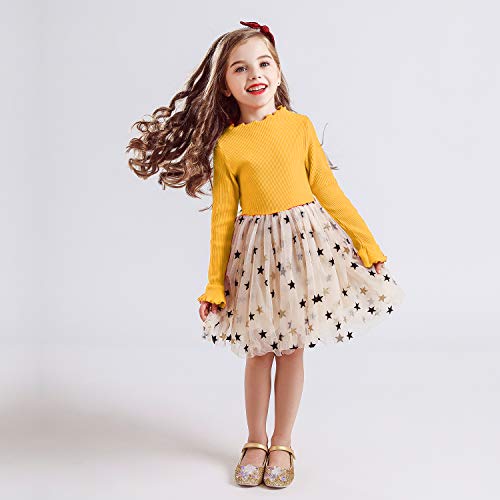 TTYAOVO Vestido de Tul de Fiesta de Princesa de Manga Larga para Niñas Talla(110) 3-4 Años 11 Amarillo