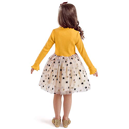 TTYAOVO Vestido de Tul de Fiesta de Princesa de Manga Larga para Niñas Talla(110) 3-4 Años 11 Amarillo