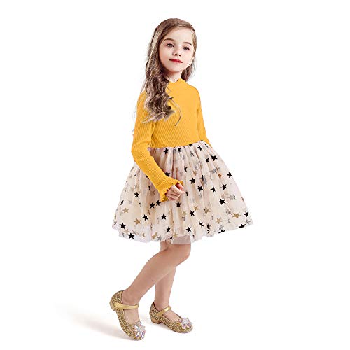 TTYAOVO Vestido de Tul de Fiesta de Princesa de Manga Larga para Niñas Talla(110) 3-4 Años 11 Amarillo