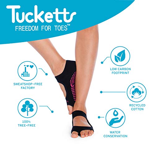 Tucketts Calcetines Yoga Pilates Antideslizante Deporte Mujer, Colchoneta deporte accesorios yoga, Calcetín dedos para Ballet, Barra Fitness, Danza, Running (Negro)