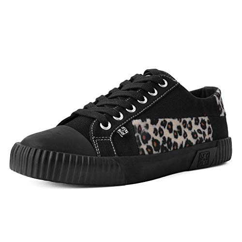 T.U.K. Shoes Lona Negra & Leopardo Vegano Piel Parche Goma Zapatilla De Goma 43 EU