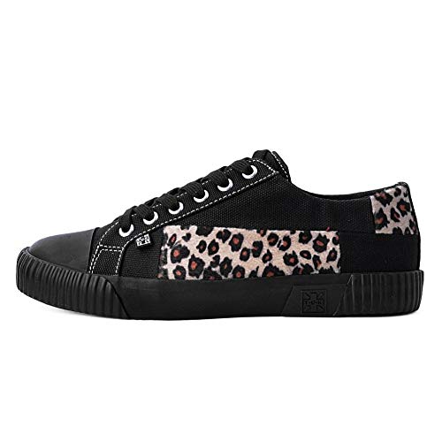 T.U.K. Shoes Lona Negra & Leopardo Vegano Piel Parche Goma Zapatilla De Goma 43 EU
