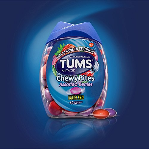 TUMS Chewy Bites Surtido de bayas antiácidas para aliviar la acidez estomacal, 60 unidades