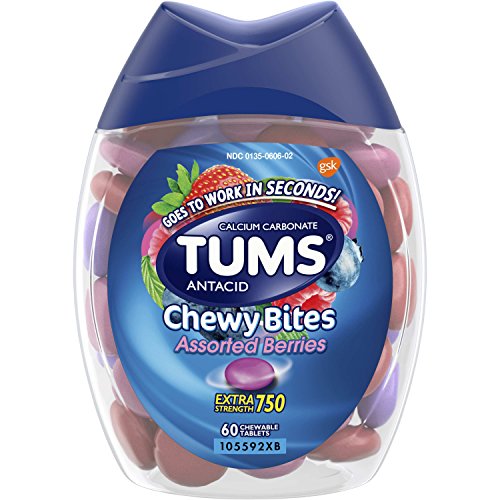 TUMS Chewy Bites Surtido de bayas antiácidas para aliviar la acidez estomacal, 60 unidades