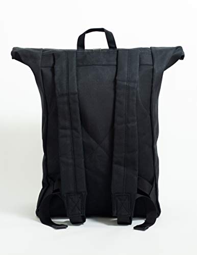 Tundra | Mochila de Tela Negra con Cierre de Piel sintética Negro y Cremallera Lateral | Mochila Hombre y Mujer | Diseño único y Original