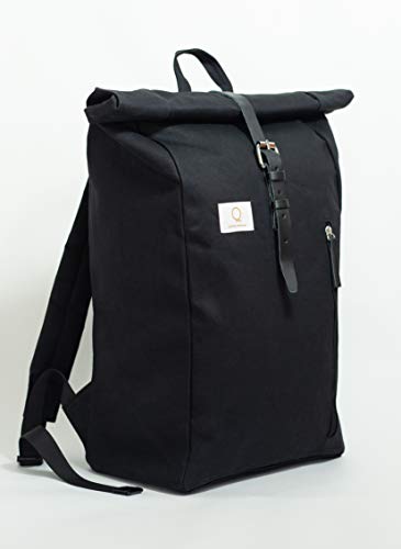Tundra | Mochila de Tela Negra con Cierre de Piel sintética Negro y Cremallera Lateral | Mochila Hombre y Mujer | Diseño único y Original