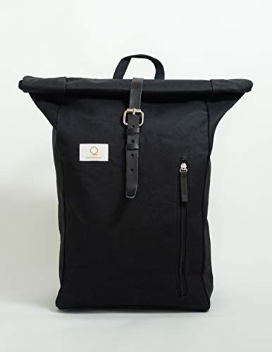 Tundra | Mochila de Tela Negra con Cierre de Piel sintética Negro y Cremallera Lateral | Mochila Hombre y Mujer | Diseño único y Original