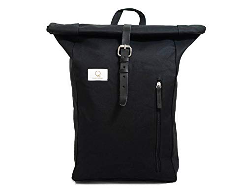 Tundra | Mochila de Tela Negra con Cierre de Piel sintética Negro y Cremallera Lateral | Mochila Hombre y Mujer | Diseño único y Original