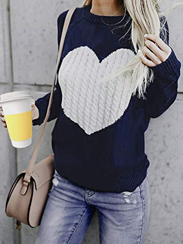 Tuopuda Mujer Jerséis Punto Suéter de Moda Cuello Redondo Manga Larga Sudaderas Blusas Cálido de Invierno Tops