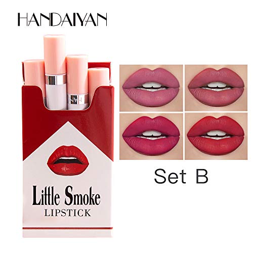 Turbobm Creative Cigarette Lipstick Set 4 Colores Mate de Larga duración Impermeable Mate lápiz Labial Tubo Desnudo Labios Rojos Maquillaje