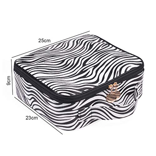 TURMIN Bolsa de maquillaje Bolsa de cosméticos de viaje Estuche de maquillaje para mujeres Organizador de tren portátil con divisores ajustables para herramientas Artículos de tocador Joyería-Cebra