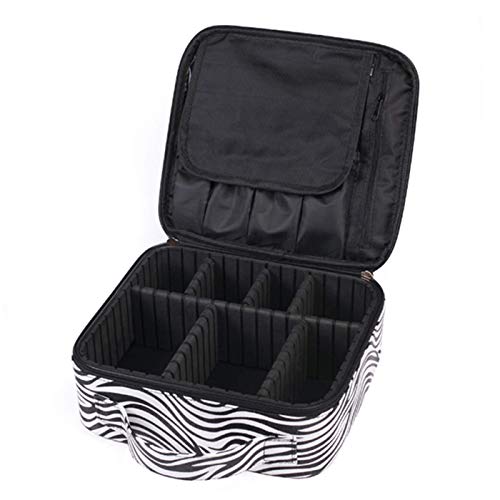 TURMIN Bolsa de maquillaje Bolsa de cosméticos de viaje Estuche de maquillaje para mujeres Organizador de tren portátil con divisores ajustables para herramientas Artículos de tocador Joyería-Cebra