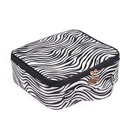 TURMIN Bolsa de maquillaje Bolsa de cosméticos de viaje Estuche de maquillaje para mujeres Organizador de tren portátil con divisores ajustables para herramientas Artículos de tocador Joyería-Cebra