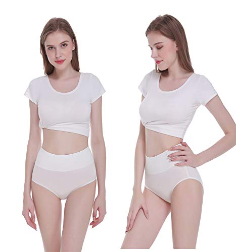 Tuuhaw Bragas para mujer, paquete de 5, braguitas, braga-faja, algodón, talle alto, transpirable Blanco L