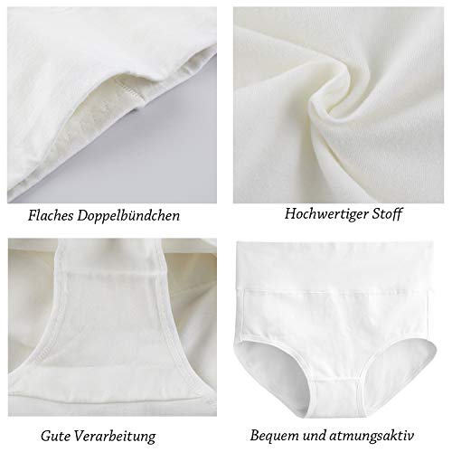 Tuuhaw Bragas para mujer, paquete de 5, braguitas, braga-faja, algodón, talle alto, transpirable Blanco L
