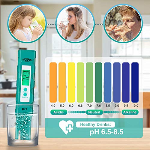 Tvird Medidor de PH Piscina, Medidor de PH Digital con Pantalla LCD Retroiluminada, Compensación Auto deTemperatura(0~80 Grados) y Calibración Auto, 0.01 Resolución de Alta Precisión, Rango de 0-14