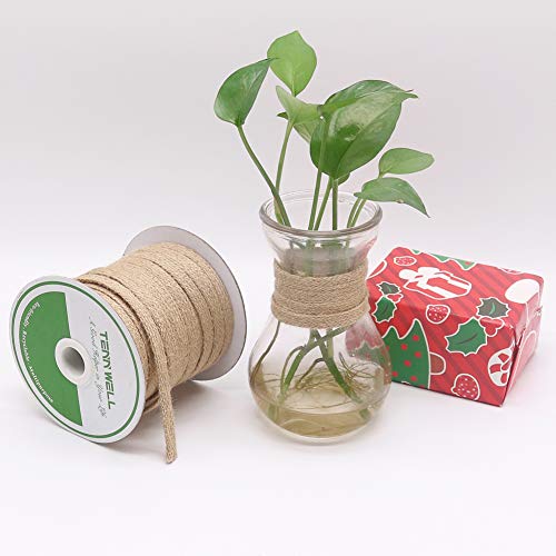 TW-AB Cuerda de arpillera Trenzada de Doble Capa de 92, 9 mm de Ancho, Cinta de Yute para Manualidades, decoración de Bodas y Fiestas (marrón)