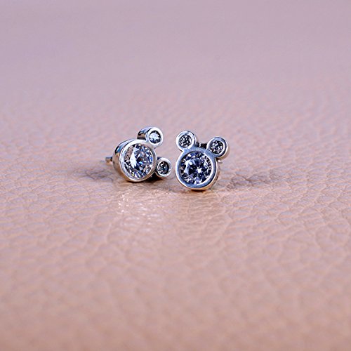 Twenty Plus® Pendientes Mujer Deslumbrantes Diseños de Mickey Mouse del"Mundo Disney" con Cristales Brillantes Blancos, Para Regalo del Día de las Madres, San Valentín, Cumpleaños Originales