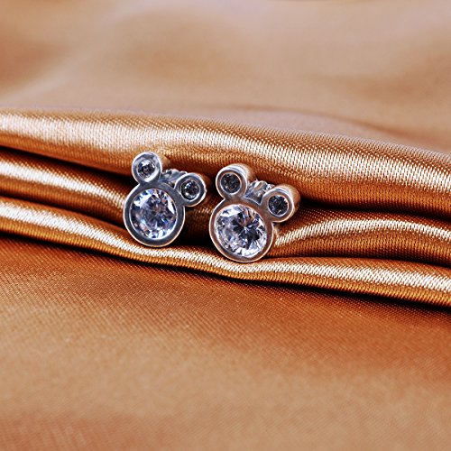 Twenty Plus® Pendientes Mujer Deslumbrantes Diseños de Mickey Mouse del"Mundo Disney" con Cristales Brillantes Blancos, Para Regalo del Día de las Madres, San Valentín, Cumpleaños Originales