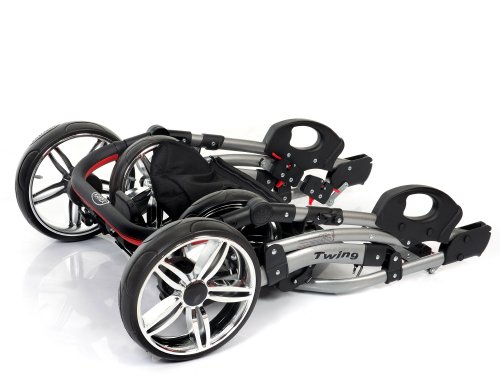 Twing - Sistema de viaje 3 en 1, silla de paseo, carrito con capazo y silla de coche, RUEDAS GIRATORIAS y accesorios (Sistema de viaje 3 en 1, negro, flores blancas)