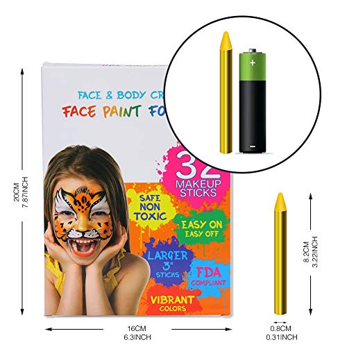 Twister.CK 32PCS Crayones de Pintura Facial para niños, 3.2inch Colors Face & Body Painting Crayones de Maquillaje, Ideal para Halloween Fiesta de Navidad Fiesta de cumpleaños