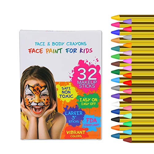 Twister.CK 32PCS Crayones de Pintura Facial para niños, 3.2inch Colors Face & Body Painting Crayones de Maquillaje, Ideal para Halloween Fiesta de Navidad Fiesta de cumpleaños