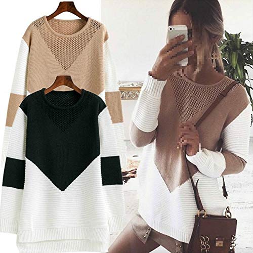 U/A Color a juego ahuecado hacia fuera Split suéter de longitud media para las mujeres