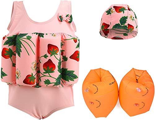 UBaymax Kid's Traje de Baño,Bebé Flotador Bañador con 8 Palitos Extraíbles,Entrenador de Natación de Niños con 2 Flotadores de Brazo, Ropa Flotante Ideal para Flotar con Auriculares,1-3 Años (Rosa)