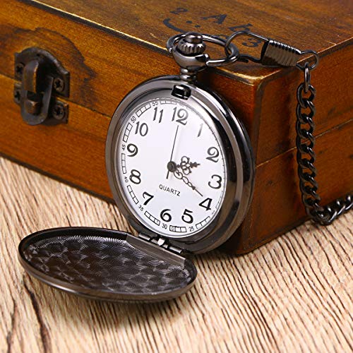 UEETEK Reloj de bolsillo moderno de caso arábigos blancos de Pixnor los hombres negro liso de acero inoxidable con caja de regalo