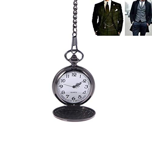 UEETEK Reloj de bolsillo moderno de caso arábigos blancos de Pixnor los hombres negro liso de acero inoxidable con caja de regalo