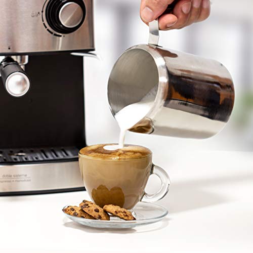 Ufesa CE7240-Cafetera Espresso, 850W, Depósito extraíble de 1,6 l, 20 Bares, Doble opción de preparación de café: Sist Cafetera, 2 Cups, Acero Inoxidable, Negro/Plata