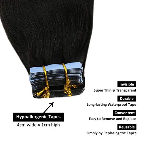 Ugeat 22 Pulgada Seamless Extensiones de Cabello Natural Adhesivas Liso 100% Remy Cabello Humano Largo Tape in Hair Extensions 50g 20pcs
