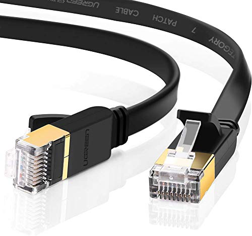 UGREEN Cable de Red Cat 7, Cable Ethernet Network LAN 10000Mbit/s con Conector RJ45 (10 Gigabit, 600MHz, Cable FTP), Compatible con Cat 6, Cat 5e, Cat 5, Cable Plano (2 Metros)