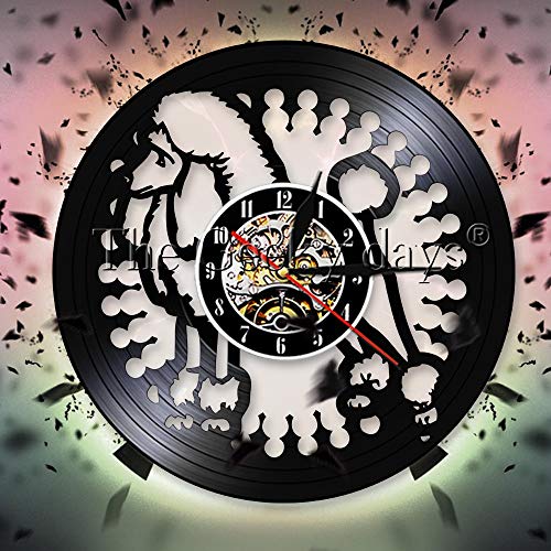 UIOLK Creatividad Retro Caniche Disco de Vinilo Reloj de Pared Diseño Caniche Raza de Perro Animal Mascota Reloj de Pared Decoración Reloj de Pared Caniche Perro Regalo de San Valentín