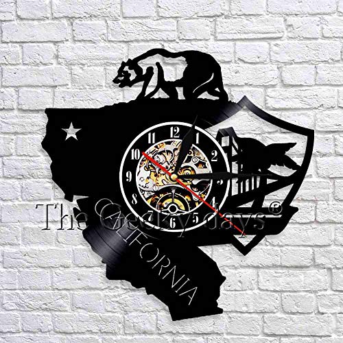 UIOLK Diseño de Reloj de Pared de California, Paisaje de la Ciudad Americana, Oso Ancho Animal, Reloj de Pared 3D, decoración de Sala de Estar, Reloj de casa