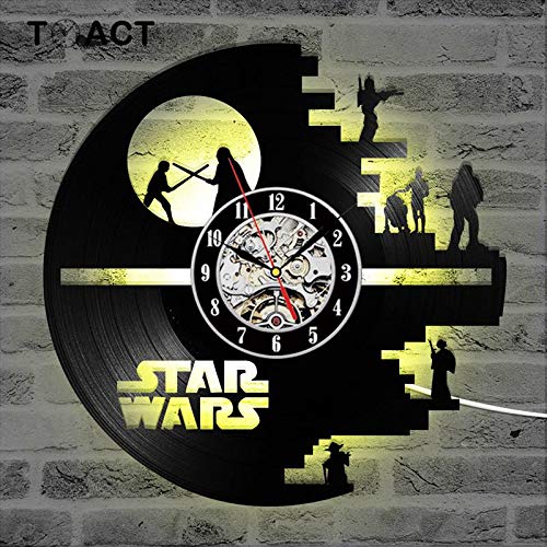 UIOLK Planeta Reloj de Pared Luminoso Disco de Vinilo Reloj de Pared de película Luz Nocturna LED Decoración Luminosa para Sala de Estar Gran Oferta