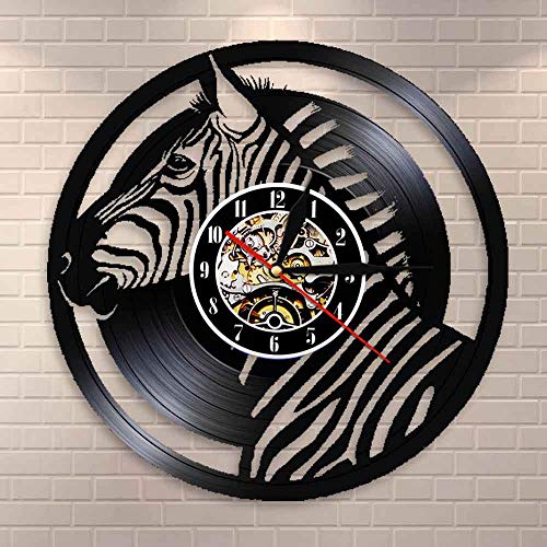 UIOLK Reloj de Pared con Registro de Vinilo de Cebra Animal Safari Arte de Cebra África Animal Salvaje Reloj de Pared de Cuarzo Mudo decoración del hogar de guardería