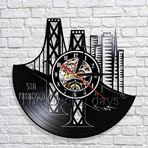 UIOLK San Francisco Cityscape Wall Clock Design Skyline Vinyl Record Reloj de Pared 3D Dale Ideas únicas para Regalos de Viaje