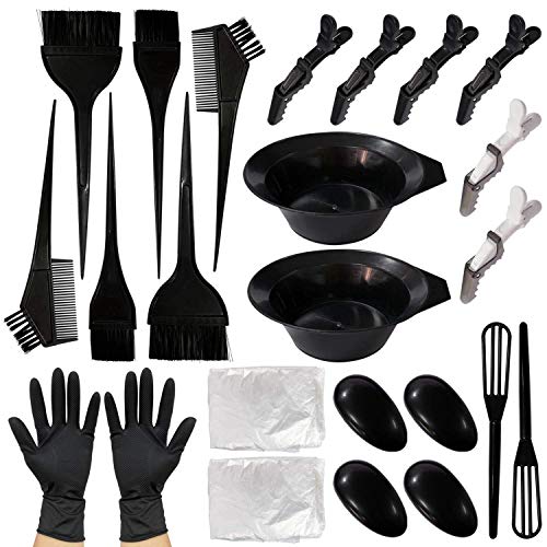 Ulikey 24 Pcs Kit de Coloración para Cabello, Kit de Herramientas de Tinte para el Pelo para Cabello Tinte, Incluir Tazón, Cepillos, Peine, Clips, Guantes para Salón de Belleza