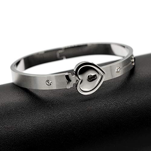 Uloveido chapado en oro rosa Titanio rompecabezas a juego Pareja corazón pulsera y collar colgante clave para hombres y mujeres, collar pulsera a juego Conjunto de joyas para novios SN300 (plata)