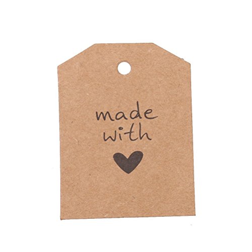 ULTNICE 100 piezas hechas con amor muestra papel de etiqueta de la etiqueta del regalo con guita para boda