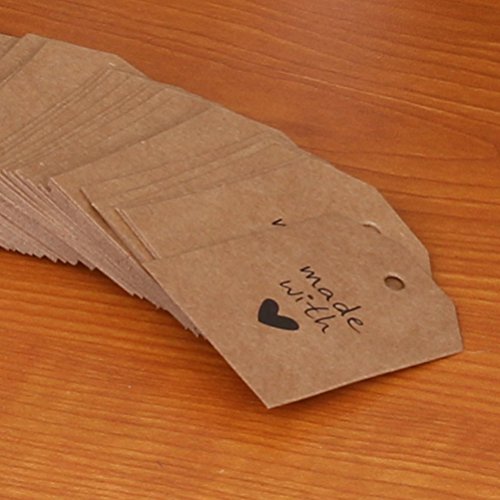 ULTNICE 100 piezas hechas con amor muestra papel de etiqueta de la etiqueta del regalo con guita para boda