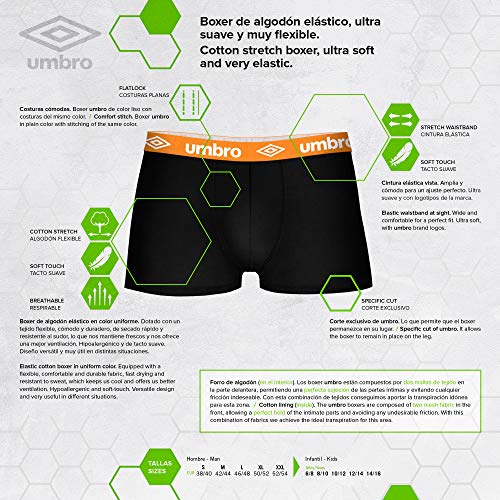 UMBRO PK1579-L Set Boxer Negros con cintura-multicolor-100% algodón, Pack De 10 Pk1579, L para Hombre
