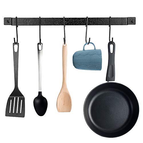 UMI. by Amazon - Barra con 10 S-Ganchos Multiuso para Colgar Ollas y Sartenes, Soportes para Utensilios de Cocina, Colgante, Montaje en Pared, Negro, 43 cm
