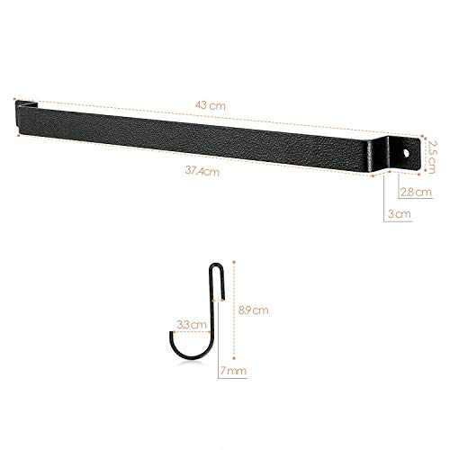 UMI. by Amazon - Barra con 10 S-Ganchos Multiuso para Colgar Ollas y Sartenes, Soportes para Utensilios de Cocina, Colgante, Montaje en Pared, Negro, 43 cm