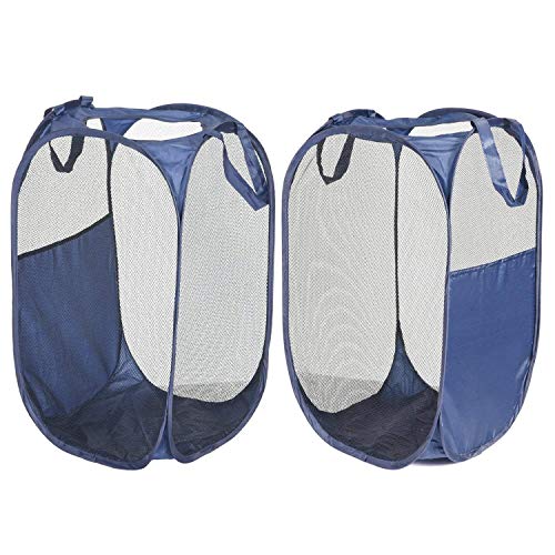 UMI. by Amazon - Cestos para la Colada Plegables, Juego de 2 Cestas para Ropa Sucia Pop-up con 2 Asas, Clasificador de Ropa Sucia, Azul