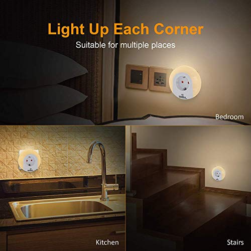 Umi. by Amazon - Luz nocturna con sensor de oscuridad y con enchufe integrado, 12 lm, toma de corriente con protección infantil (paquete de 6)